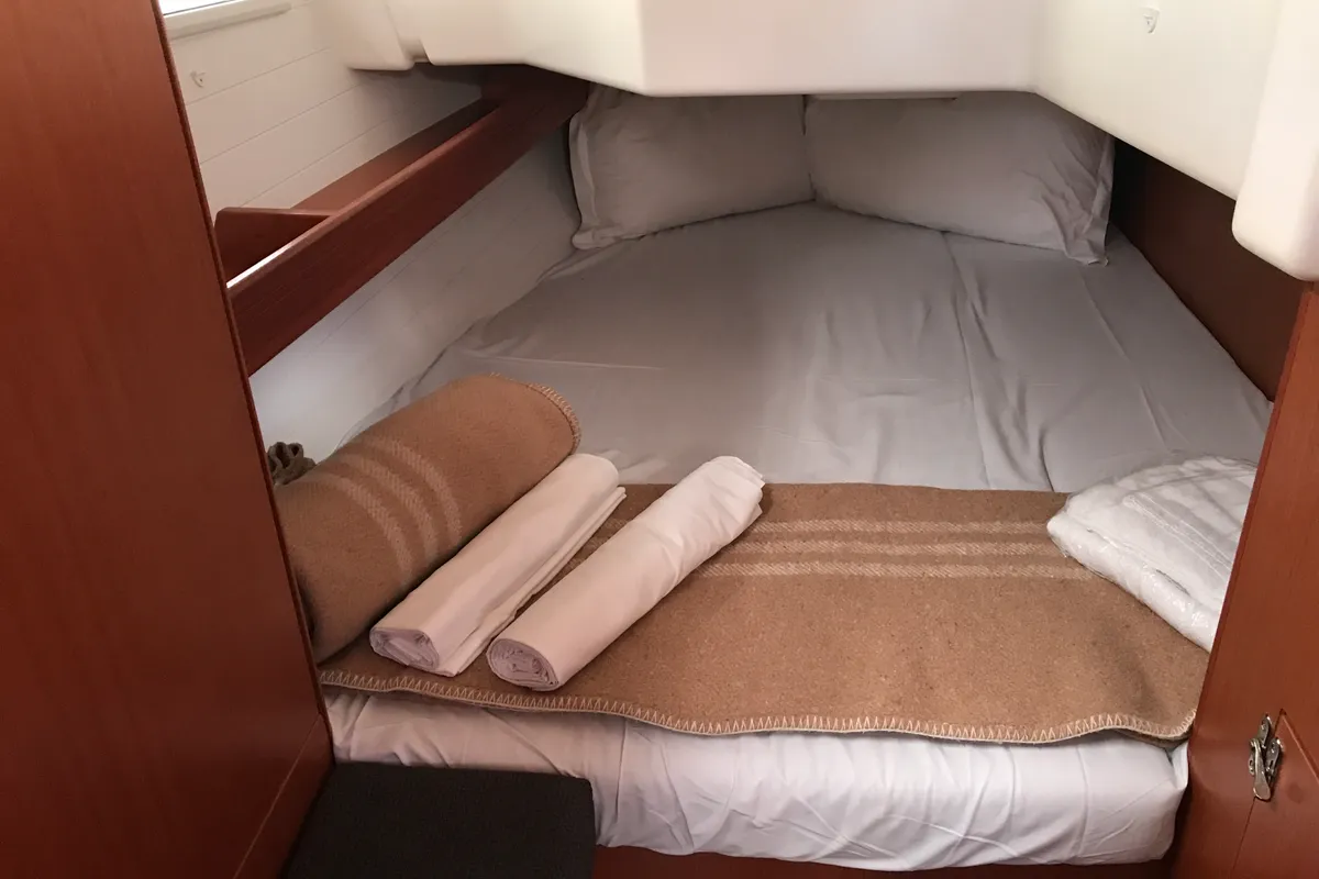 Cabin on Pollux I, a Bavaria Cruiser 34 sailboat at Olbia, Italy