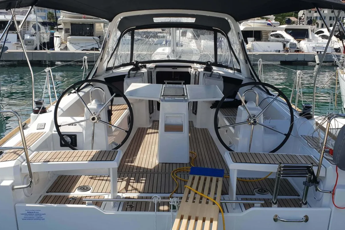 Cockpit of Bellona, a Beneteau Oceanis 38.1 sailboat at Split, Croatia