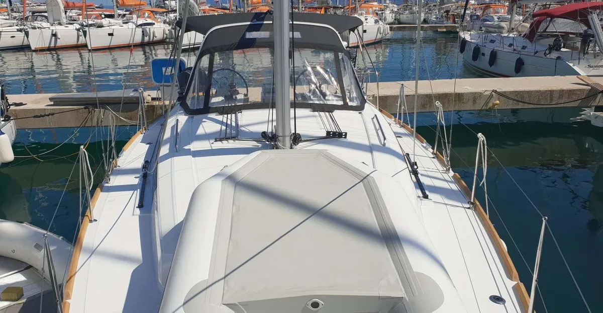 Deck of Bellona, a Beneteau Oceanis 38.1 sailboat at Split, Croatia