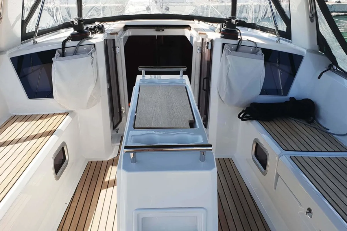 Cockpit of Bellona, a Beneteau Oceanis 38.1 sailboat at Split, Croatia