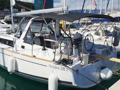 Cockpit of Bellona, a Beneteau Oceanis 38.1 sailboat at Split, Croatia