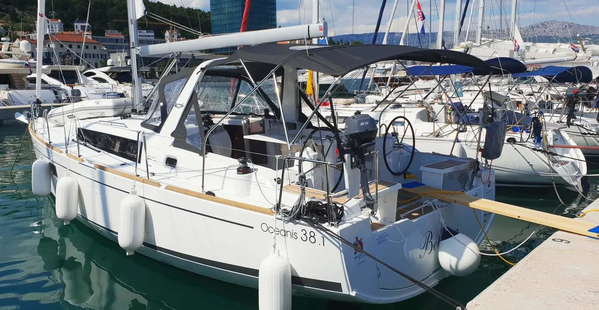 Cockpit of Bellona, a Beneteau Oceanis 38.1 sailboat at Split, Croatia