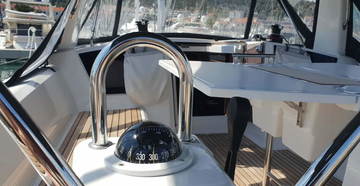 Cockpit of Bellona, a Beneteau Oceanis 38.1 sailboat at Split, Croatia
