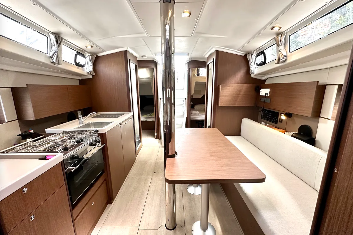 Salon of Dancefloor, a Beneteau Oceanis 38.1 sailboat at Fethiye, Turkey