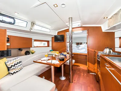 Salon of Prodigy, a Beneteau Oceanis 38.1 sailboat at Grad Biograd na Moru, Croatia