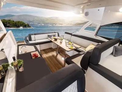 Skyfall, a Bavaria SR41 motor yacht at Punat, Croatia