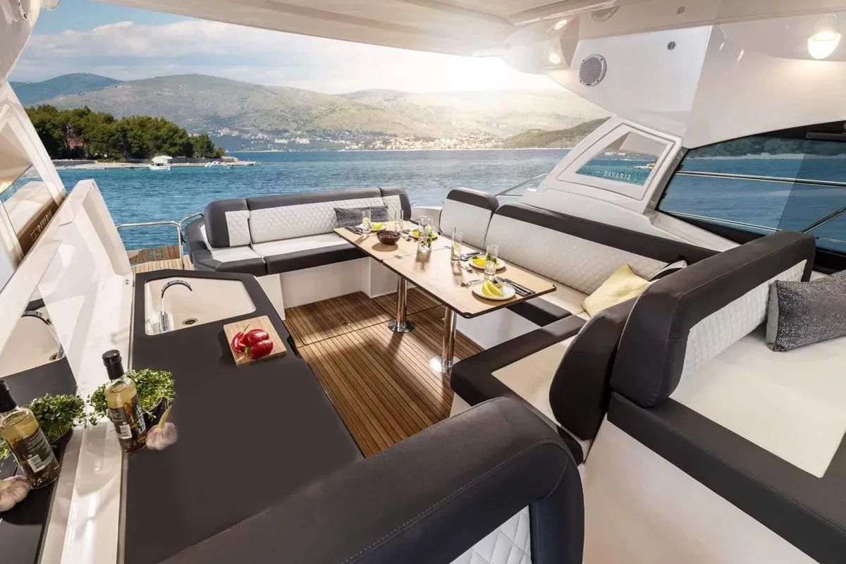 Skyfall, a Bavaria SR41 motor yacht at Punat, Croatia