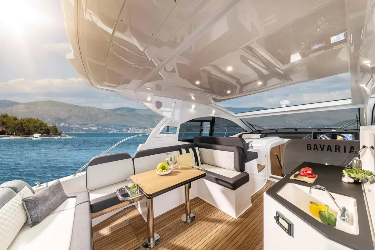 Skyfall, a Bavaria SR41 motor yacht at Punat, Croatia