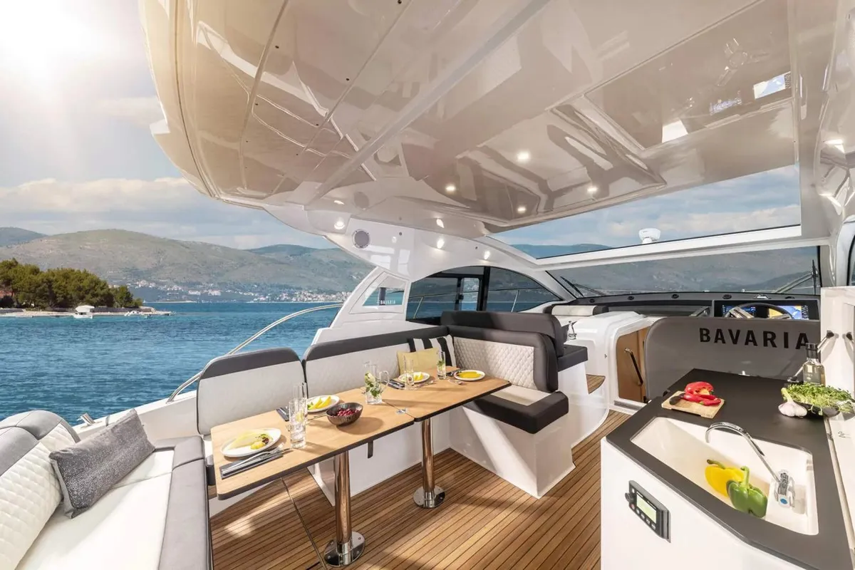 Skyfall, a Bavaria SR41 motor yacht at Punat, Croatia