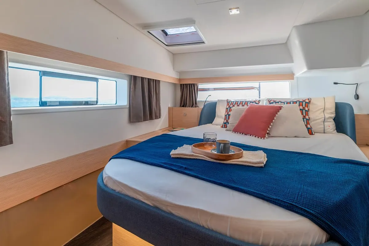 Cabin on SIMBA, a Fountaine Pajot FP 44 catamaran at Kontokali, Greece