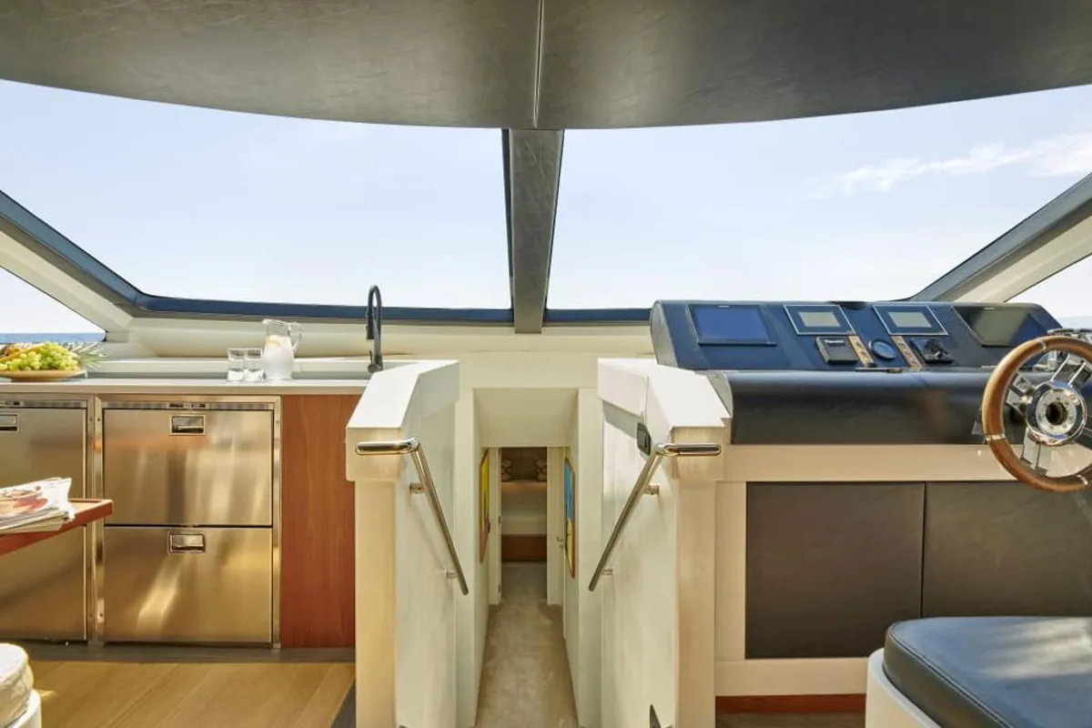 Deck of La Fenice, a Azimut 85F motor yacht at Kontokali, Greece