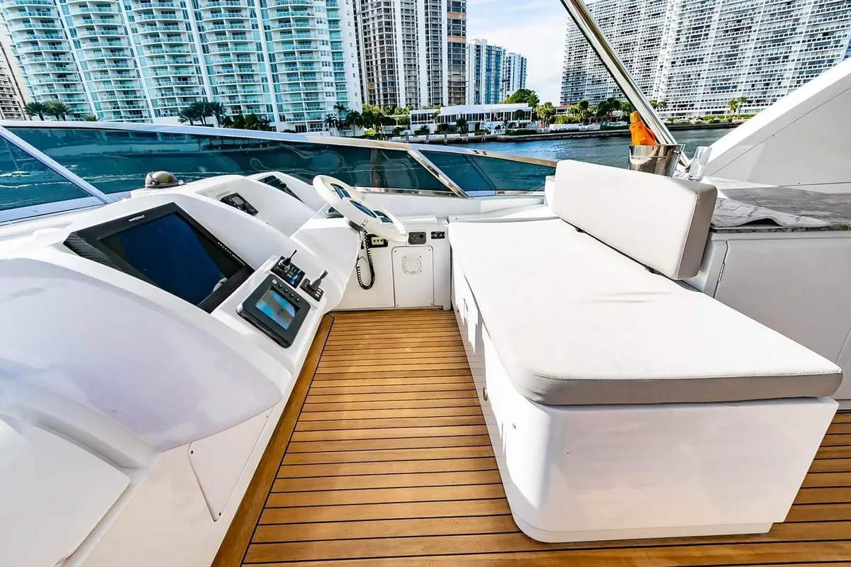 Cockpit of La Fenice, a Azimut 85F motor yacht at Kontokali, Greece