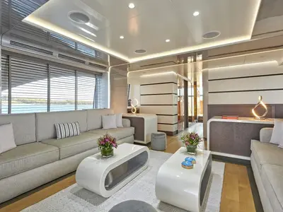 Salon of La Fenice, a Azimut 85F motor yacht at Kontokali, Greece