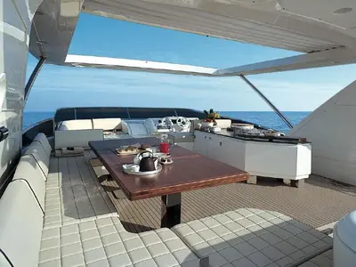 Deck of La Fenice, a Azimut 85F motor yacht at Kontokali, Greece