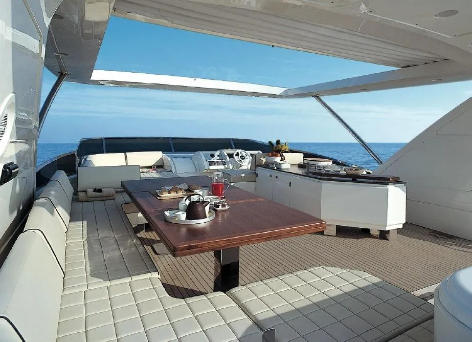 Deck of La Fenice, a Azimut 85F motor yacht at Kontokali, Greece