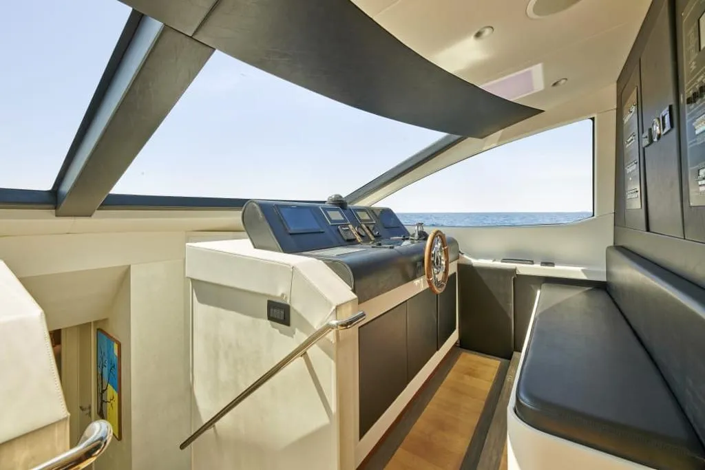 Cockpit of La Fenice, a Azimut 85F motor yacht at Kontokali, Greece