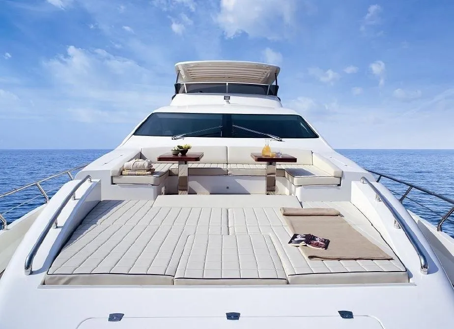 Deck of La Fenice, a Azimut 85F motor yacht at Kontokali, Greece