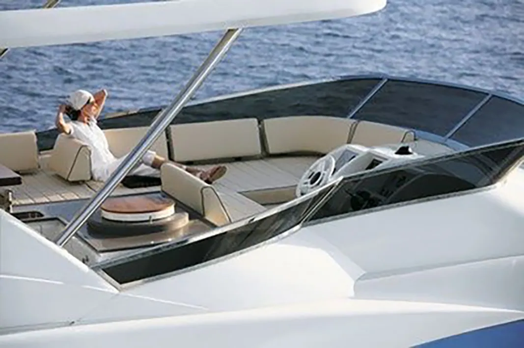 Deck of La Fenice, a Azimut 85F motor yacht at Kontokali, Greece