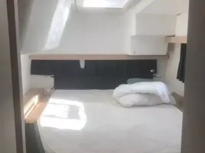 Cabin on Ines, a Fountaine Pajot Lucia 40 catamaran at Olbia, Italy