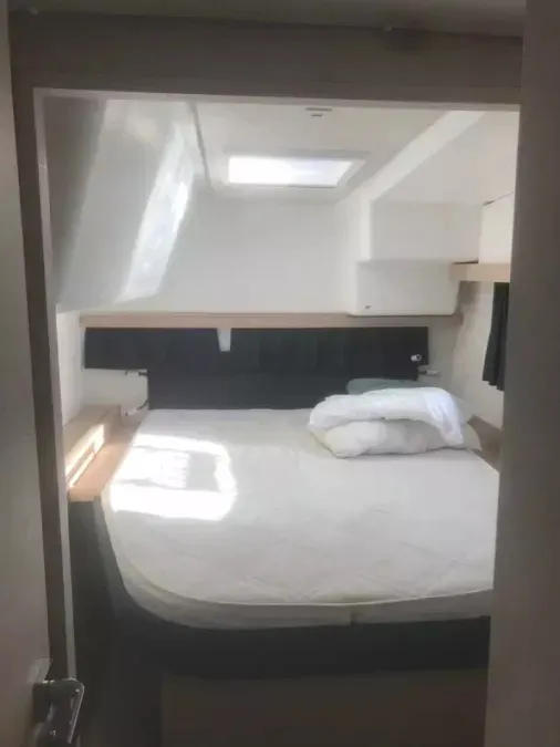 Cabin on Ines, a Fountaine Pajot Lucia 40 catamaran at Olbia, Italy