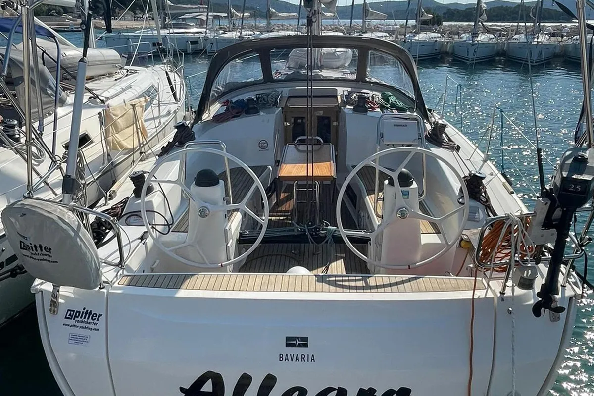 Cockpit of Allegro, a Bavaria Cruiser 40 S sailboat at Grad Pula, Croatia