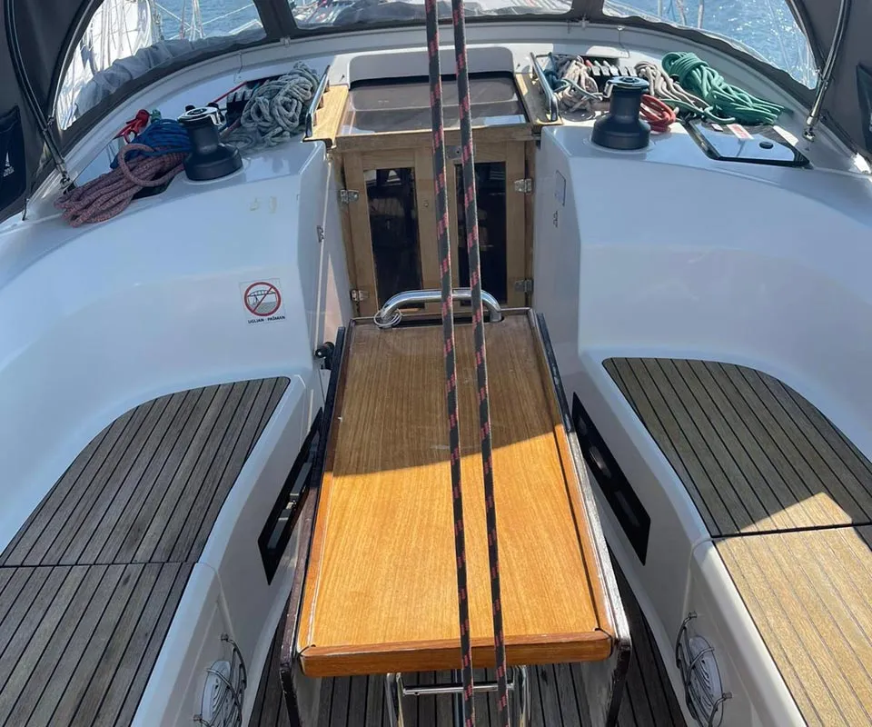 Cockpit of Allegro, a Bavaria Cruiser 40 S sailboat at Grad Pula, Croatia