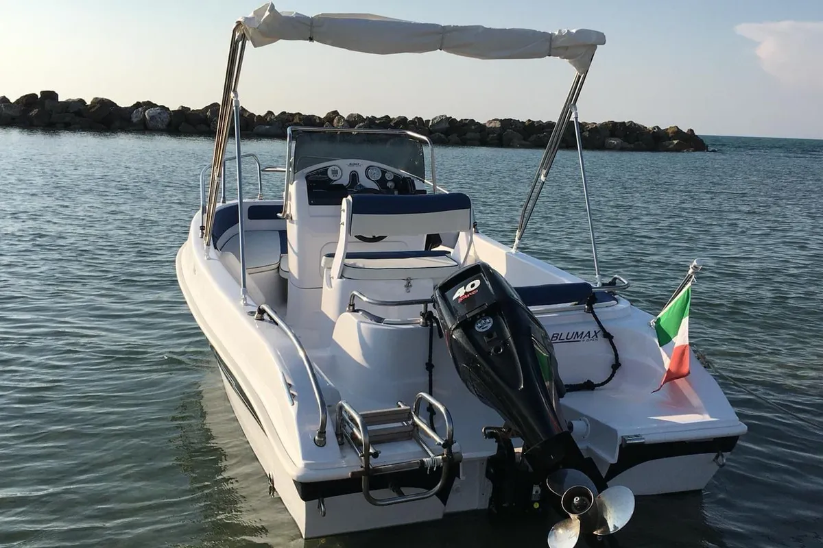 Exterior view of Gulet Blumax 19 Pro, a motorboat at Livorno, Italy