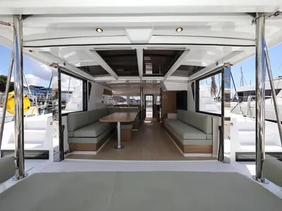 Salon of Mademoiselle, a Bali 4.2 catamaran at Općina Rogoznica, Croatia