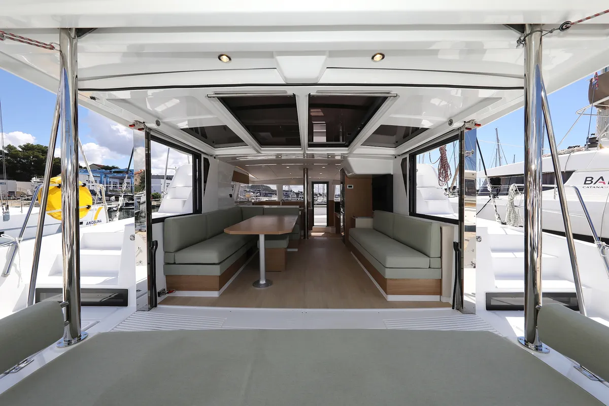 Salon of Mademoiselle, a Bali 4.2 catamaran at Općina Rogoznica, Croatia