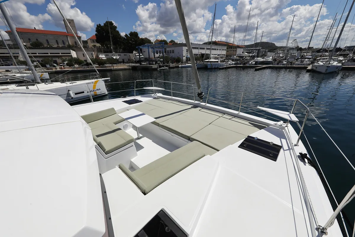 Deck of Mademoiselle, a Bali 4.2 catamaran at Općina Rogoznica, Croatia