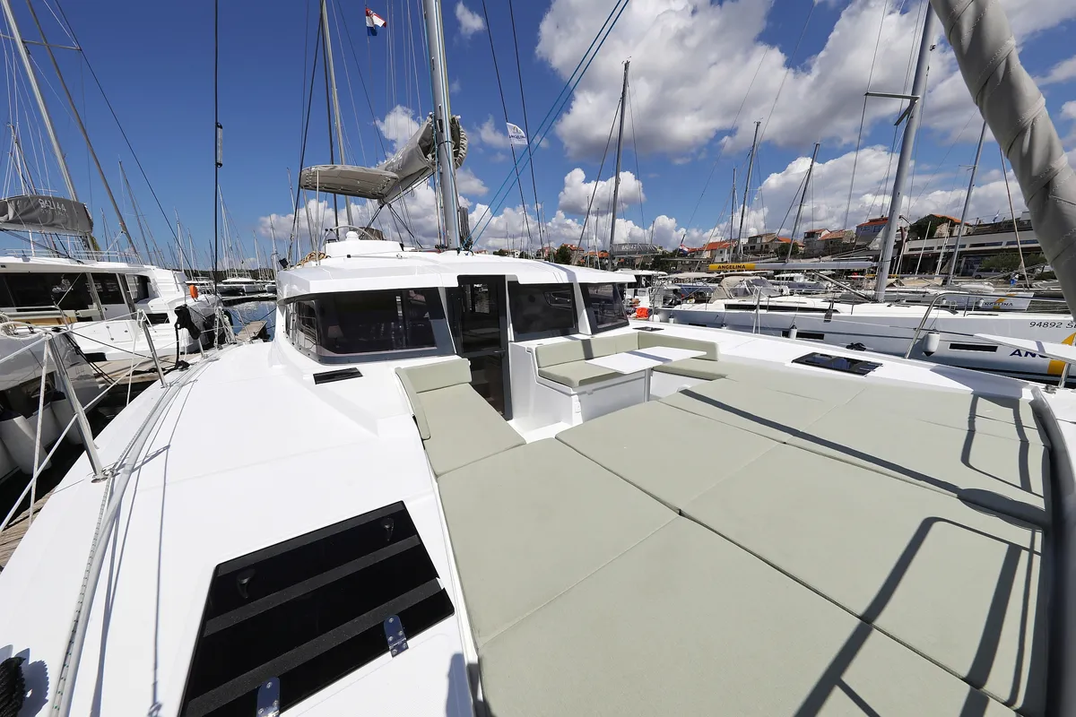 Deck of Mademoiselle, a Bali 4.2 catamaran at Općina Rogoznica, Croatia