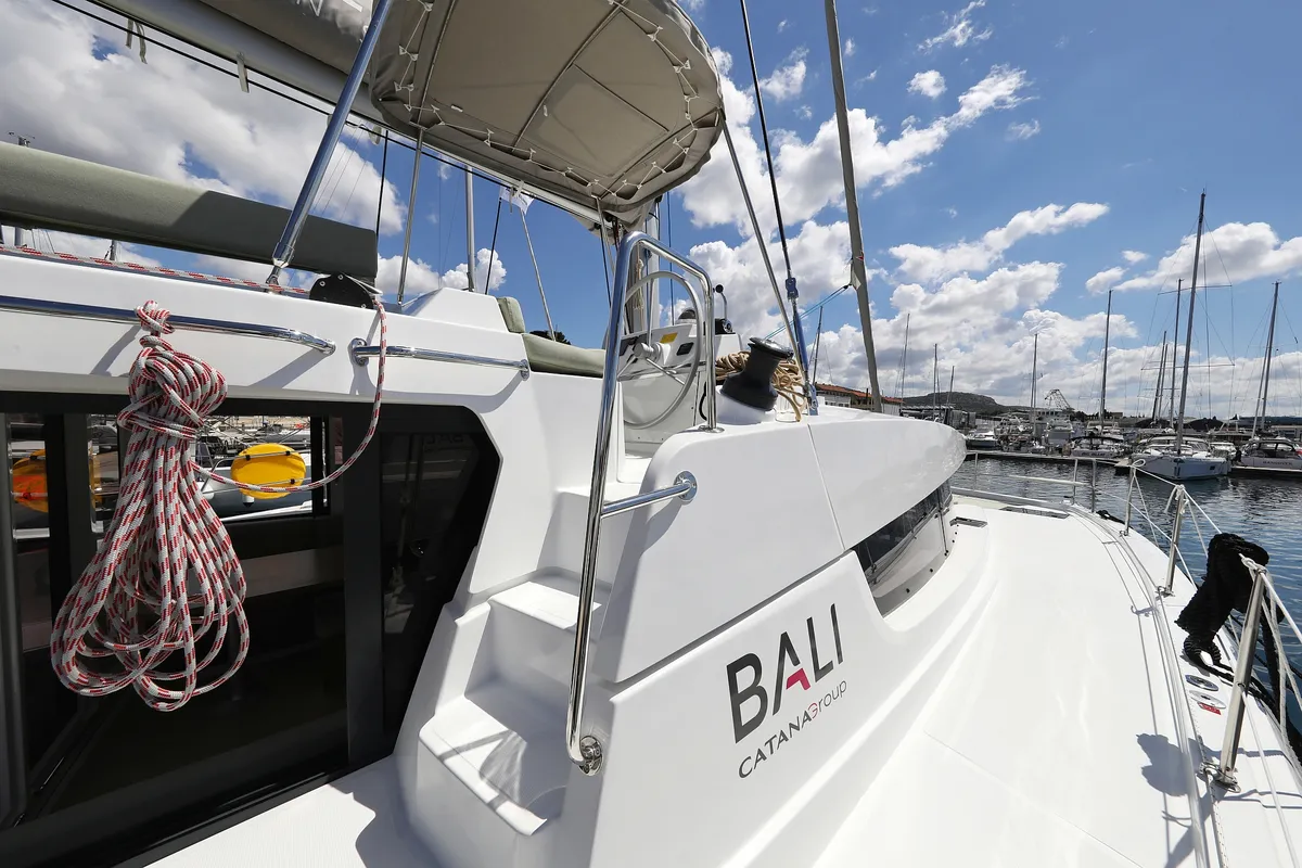 Deck of Mademoiselle, a Bali 4.2 catamaran at Općina Rogoznica, Croatia