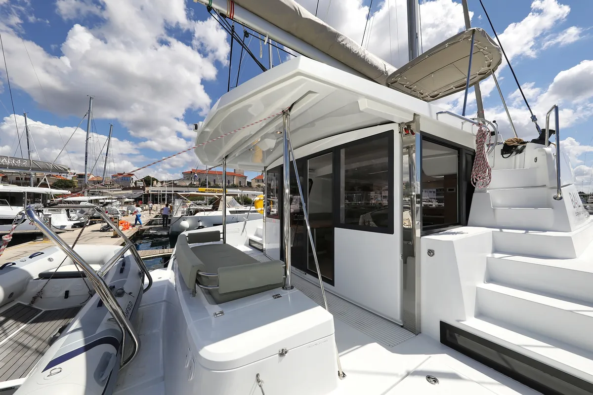 Deck of Mademoiselle, a Bali 4.2 catamaran at Općina Rogoznica, Croatia