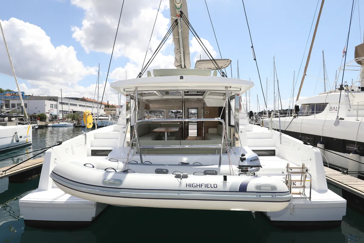 Exterior view of Mademoiselle, a Bali 4.2 catamaran at Općina Rogoznica, Croatia