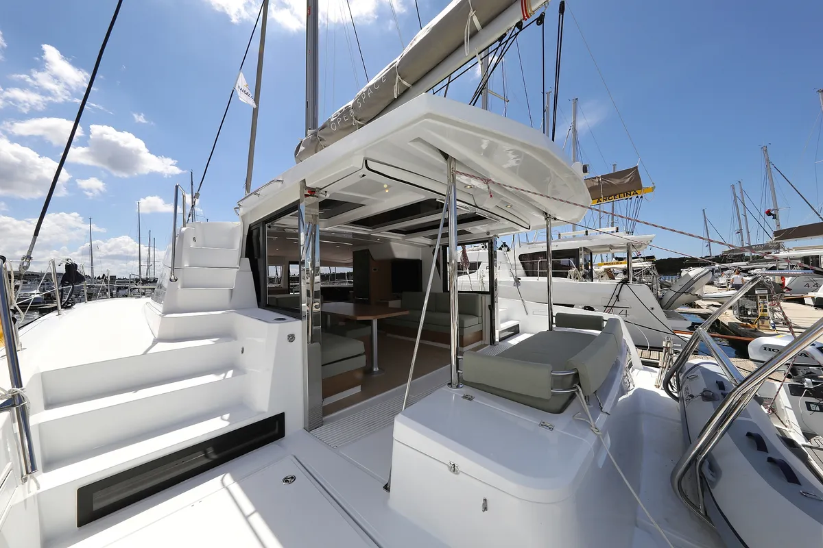 Deck of Mademoiselle, a Bali 4.2 catamaran at Općina Rogoznica, Croatia