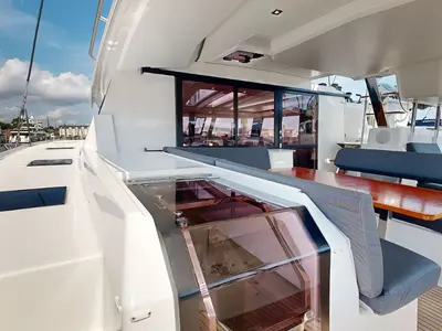Deck of Dragonfly, a Fountaine Pajot Tanna 47 catamaran at Road Town, British Virgin Islands