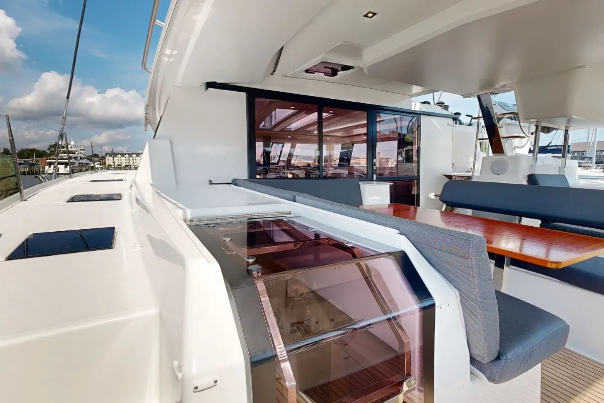 Deck of Dragonfly, a Fountaine Pajot Tanna 47 catamaran at Road Town, British Virgin Islands