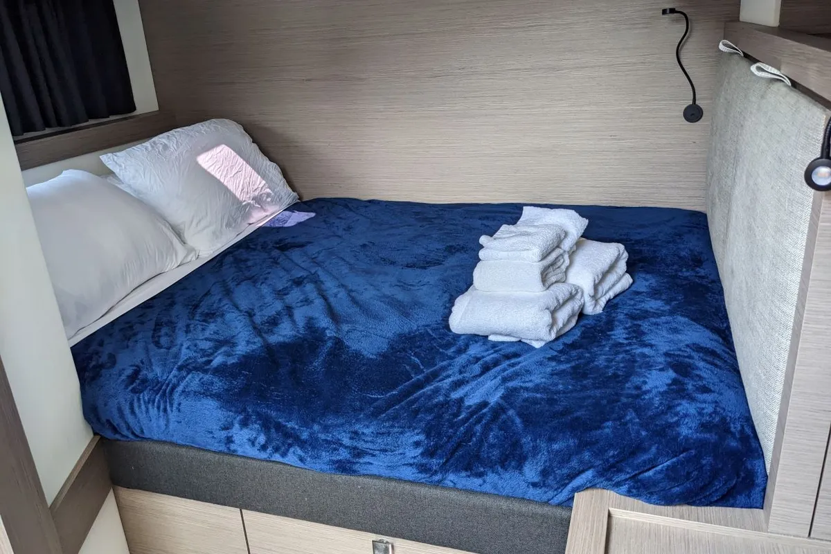 Cabin on Dragonfly, a Fountaine Pajot Tanna 47 catamaran at Road Town, British Virgin Islands