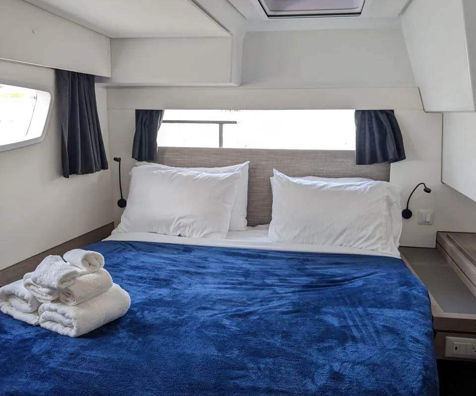 Cabin on Dragonfly, a Fountaine Pajot Tanna 47 catamaran at Road Town, British Virgin Islands