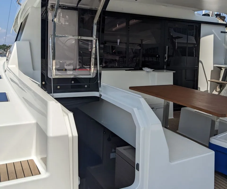 Deck of Dragonfly, a Fountaine Pajot Tanna 47 catamaran at Road Town, British Virgin Islands