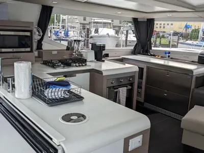 Galley of Dragonfly, a Fountaine Pajot Tanna 47 catamaran at Road Town, British Virgin Islands
