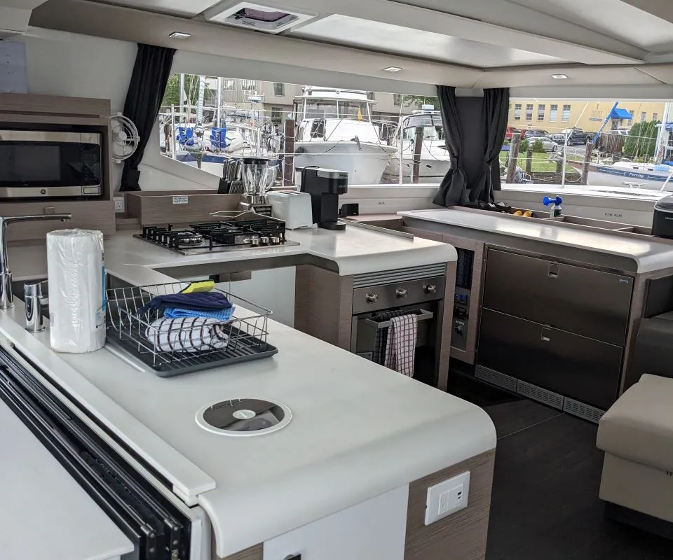Galley of Dragonfly, a Fountaine Pajot Tanna 47 catamaran at Road Town, British Virgin Islands