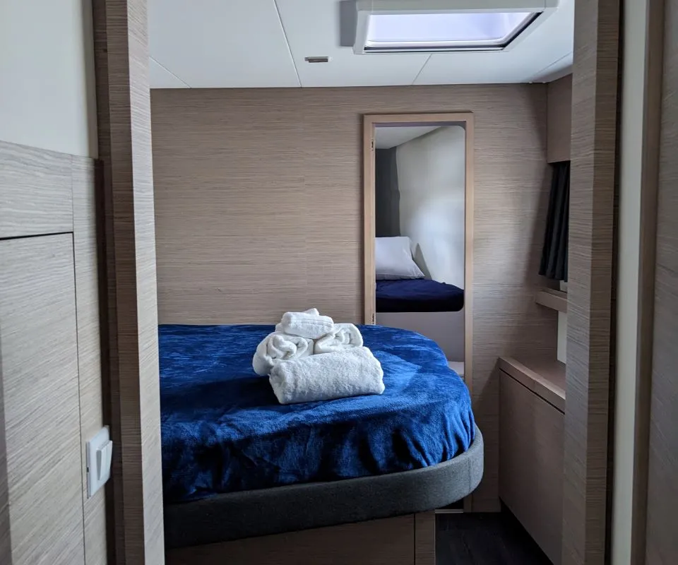 Cabin on Dragonfly, a Fountaine Pajot Tanna 47 catamaran at Road Town, British Virgin Islands