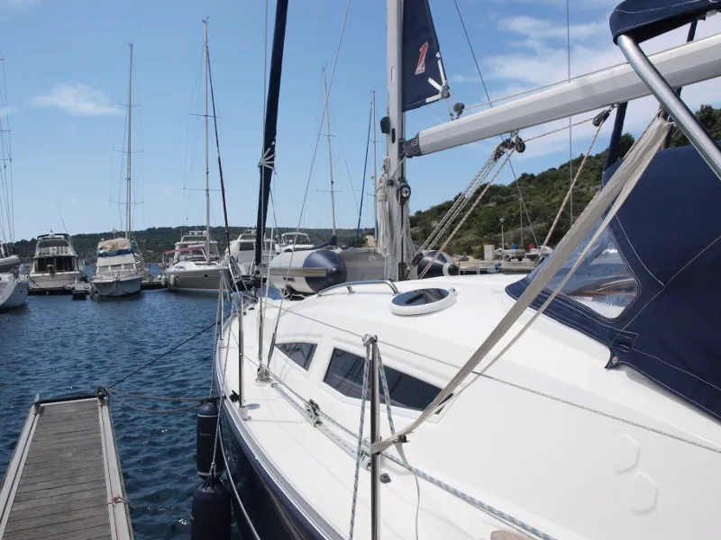 Exterior view of Sea Bird, a Elan Impression 344 sailboat at Primošten, Croatia