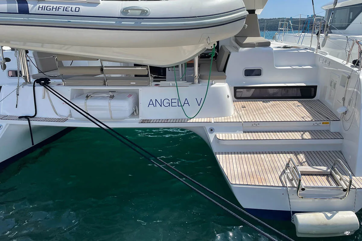 Exterior view of Angela V , a Lagoon 42 catamaran at Seget Donji, Croatia