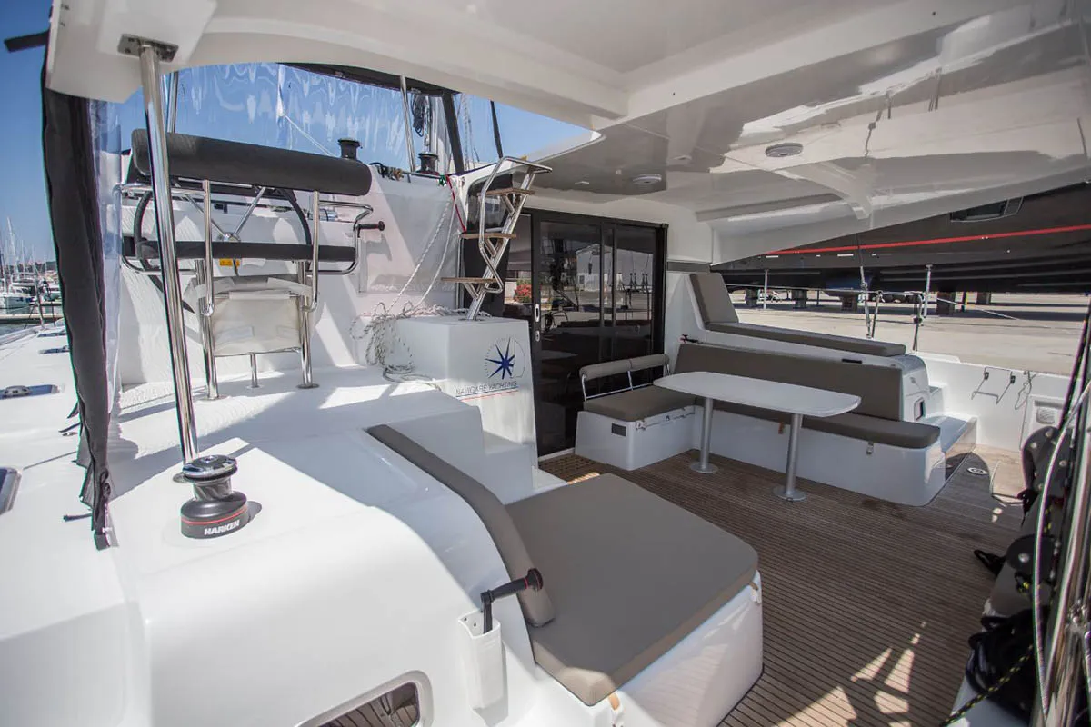 Deck of Angela V , a Lagoon 42 catamaran at Seget Donji, Croatia