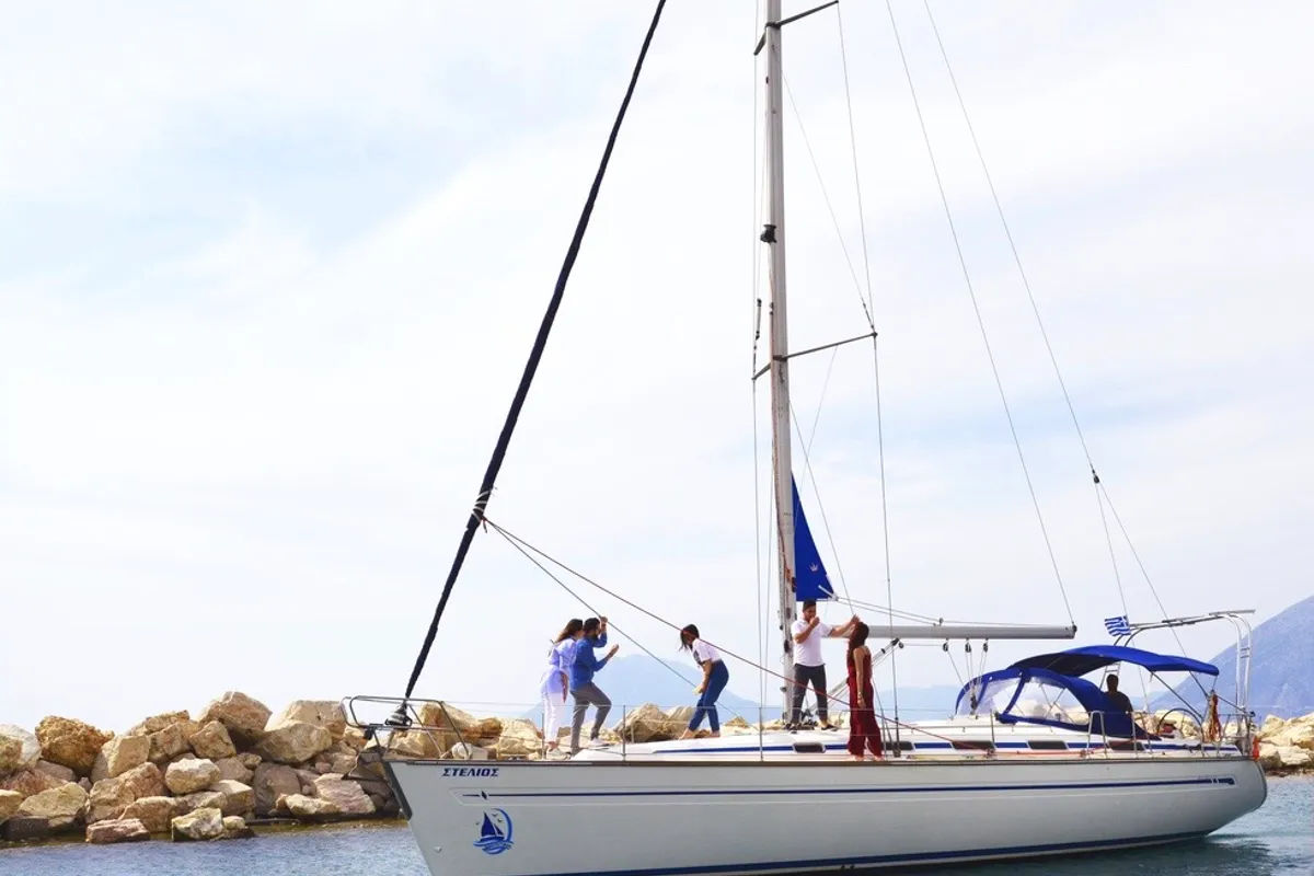 Exterior view of Stelios, a Bavaria 44 sailboat at Municipal Unit of Ellomenos, Greece