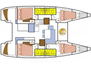Floor plan of Cabin U04 (RB), a Lagoon 40 catamaran at Roche Caiman, Seychelles