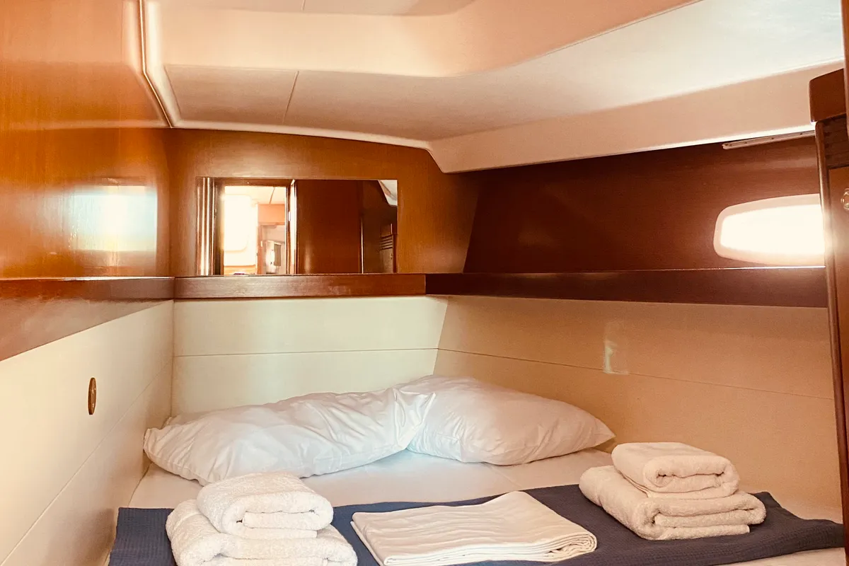 Cabin on Pura Vida (Pax 12), a Beneteau Oceanis 50 sailboat at Municipal Unit of Lefkada, Greece