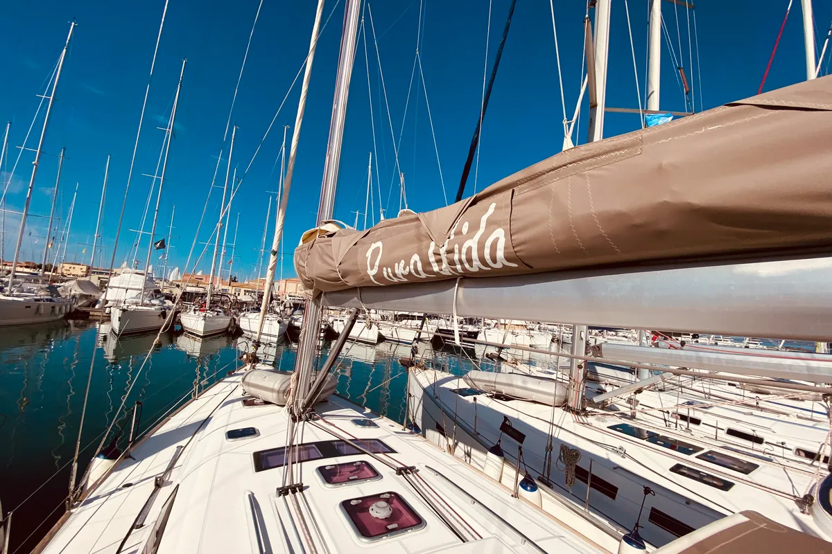 Exterior view of Pura Vida (Pax 12), a Beneteau Oceanis 50 sailboat at Municipal Unit of Lefkada, Greece